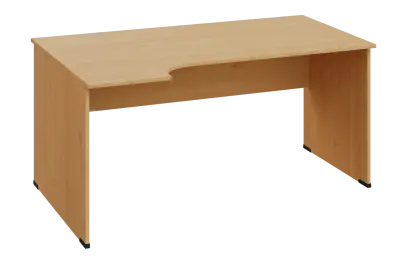 ERL 28 - 164 stůl kancelářský, rohový, levý, dřevěná podnož, deska 25 mm, široký 1600 mm, javor horský